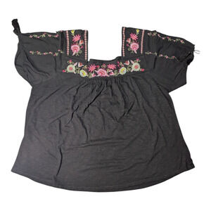 Time And Tru-Women's Floral Top-Size XL 16-18 Pre-Owned Well Cared For Black